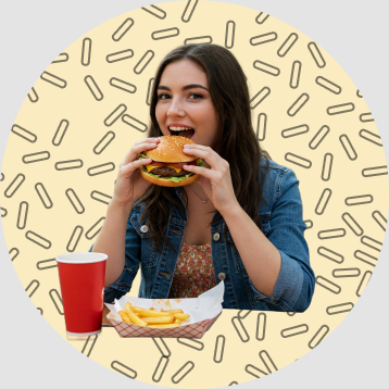 Utente che mangia un hamburger, ricerca UX sul campo