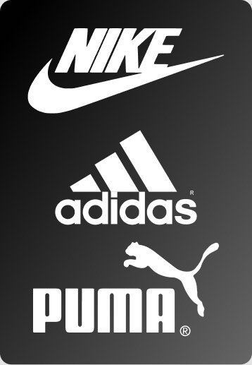 Loghi dei brand Nike, Adidas e Puma